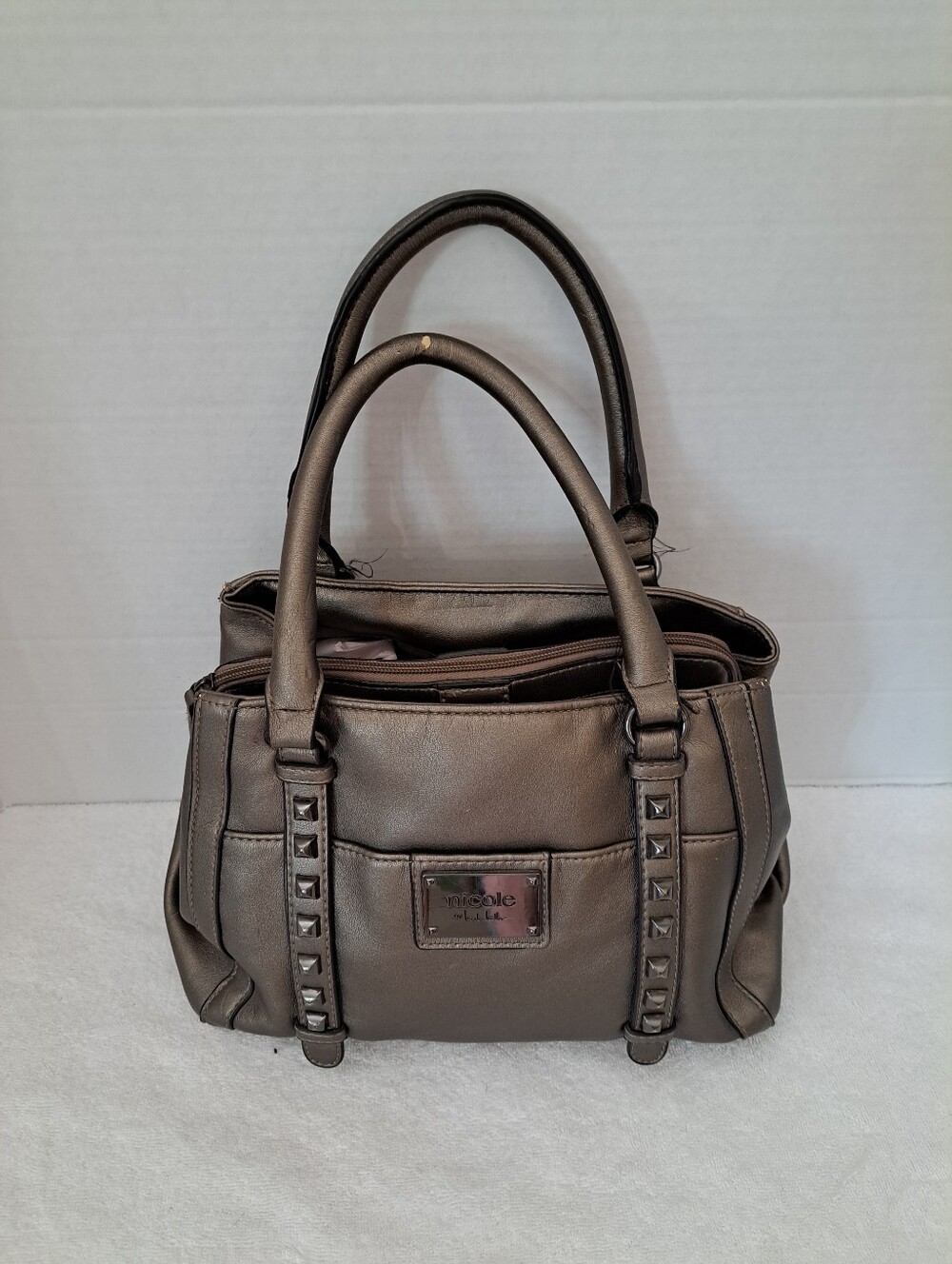 Nicole Bronze Metallic Studded Satchel